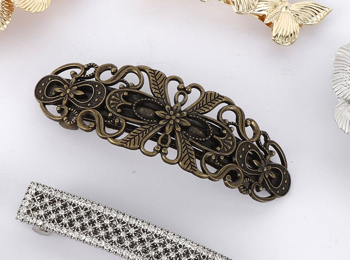 Bronze black metallic floral large hair barrette