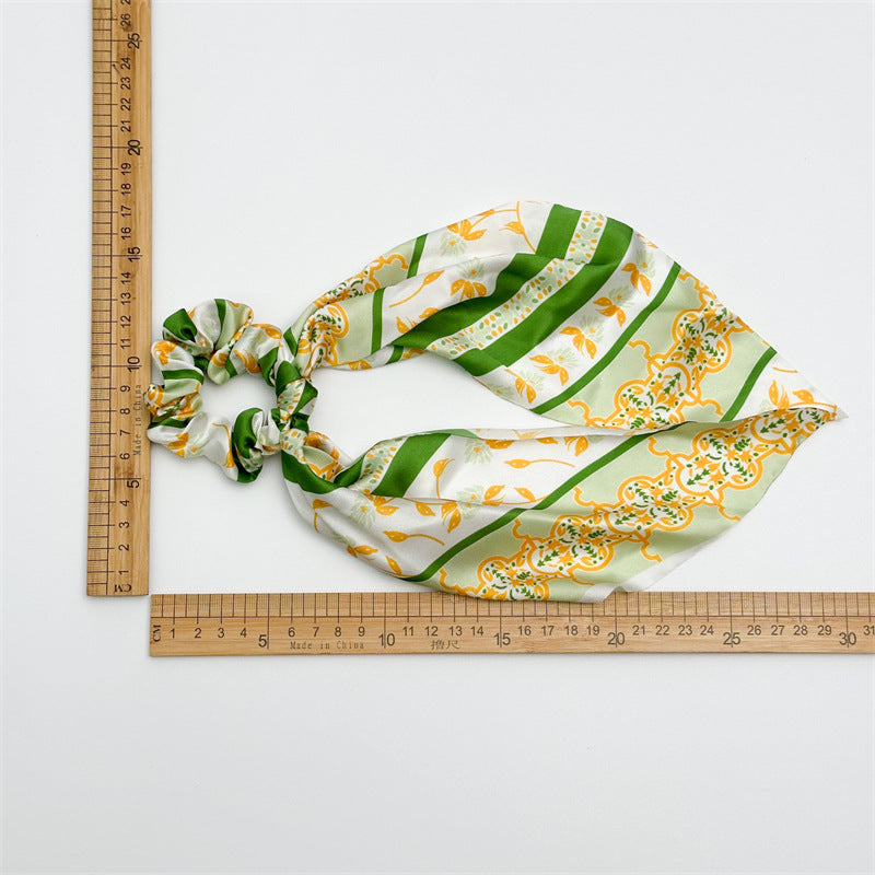 Printed satin scrunchies with scarf