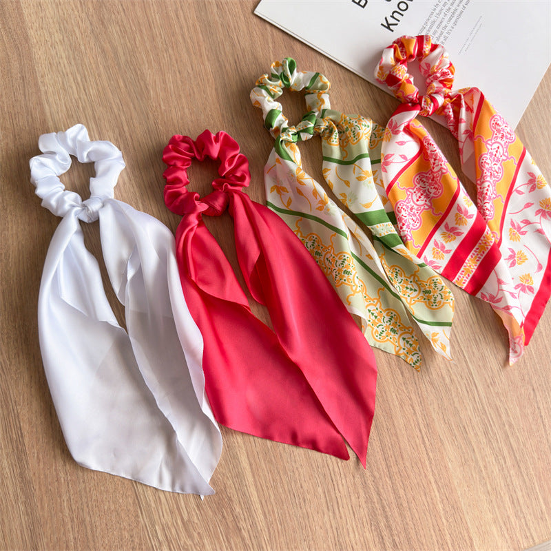 Printed satin scrunchies with scarf