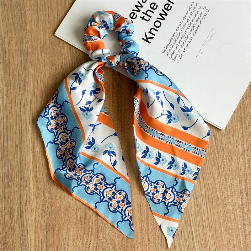 Printed satin scrunchies with scarf