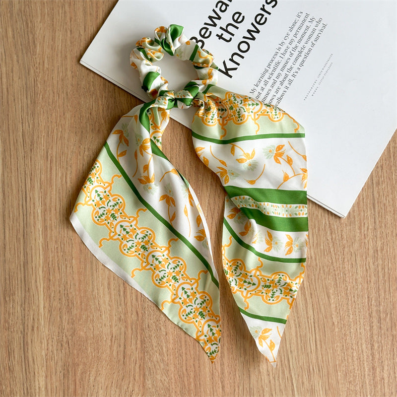 Printed satin scrunchies with scarf