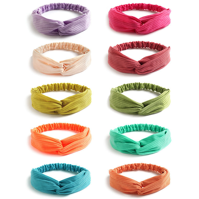 Twist front ribbed cotton elastic headband