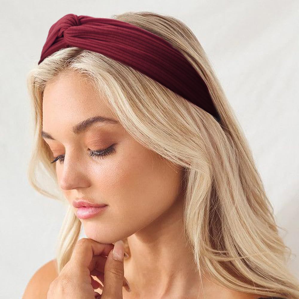 Twist front ribbed cotton elastic headband