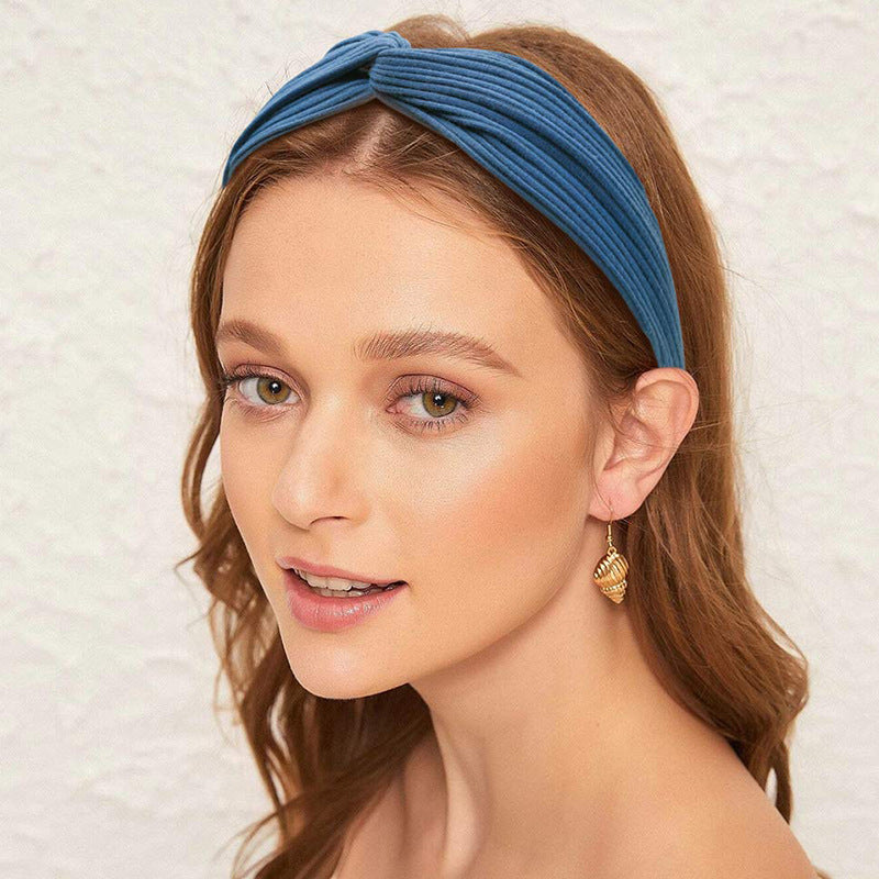 Twist front ribbed cotton elastic headband