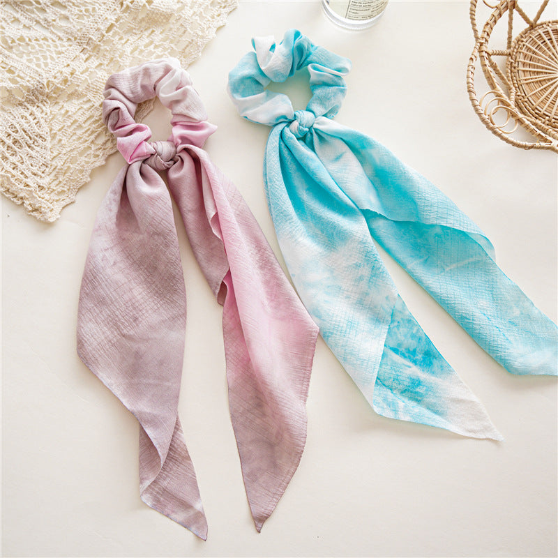 Multicoloured tie dye scrunchies with scarf