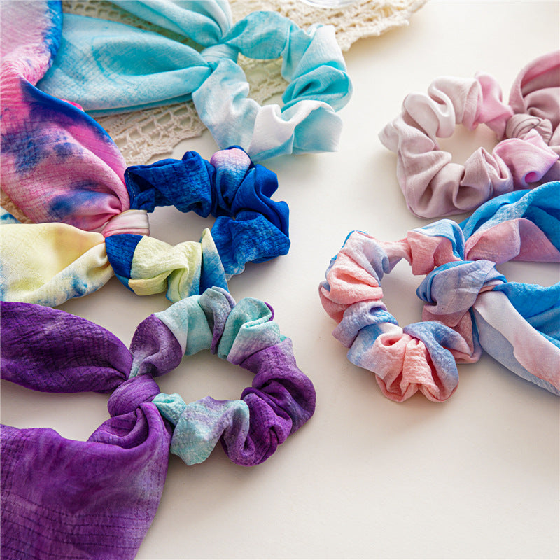 Multicoloured tie dye scrunchies with scarf