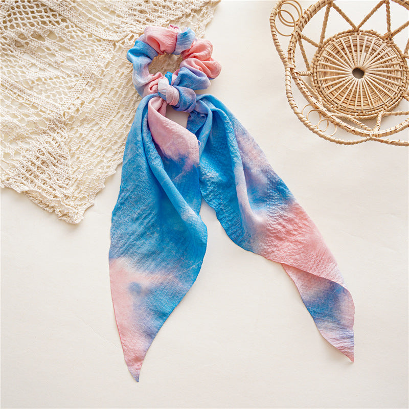 Multicoloured tie dye scrunchies with scarf