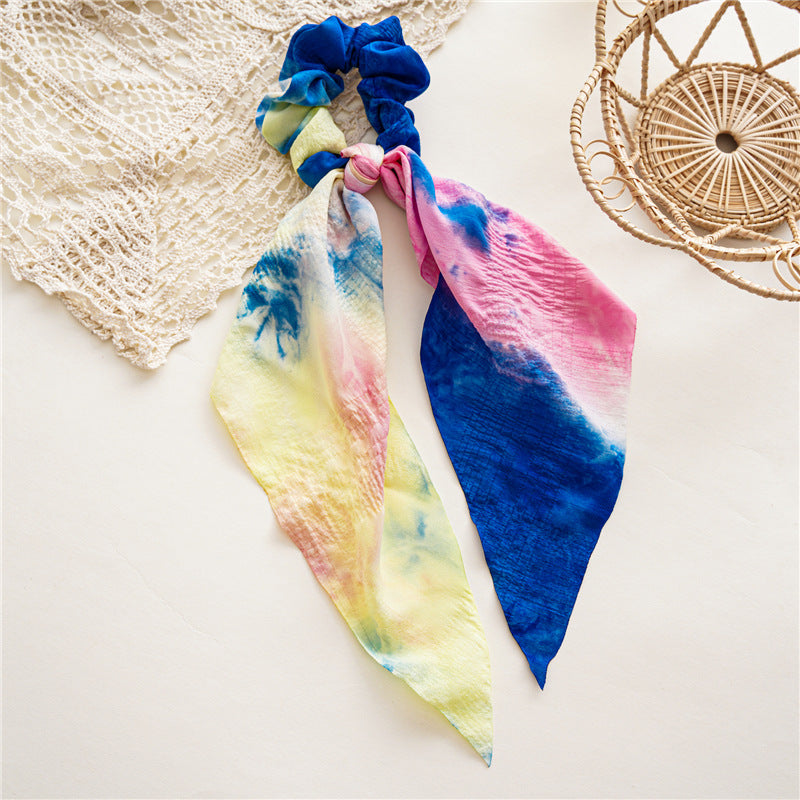 Multicoloured tie dye scrunchies with scarf