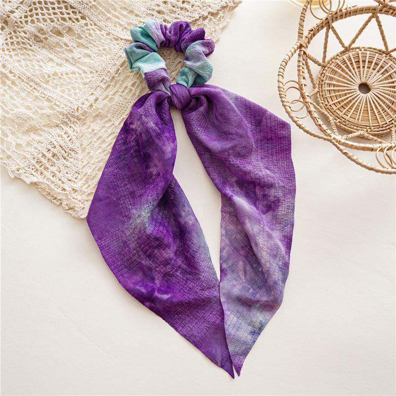 Multicoloured tie dye scrunchies with scarf