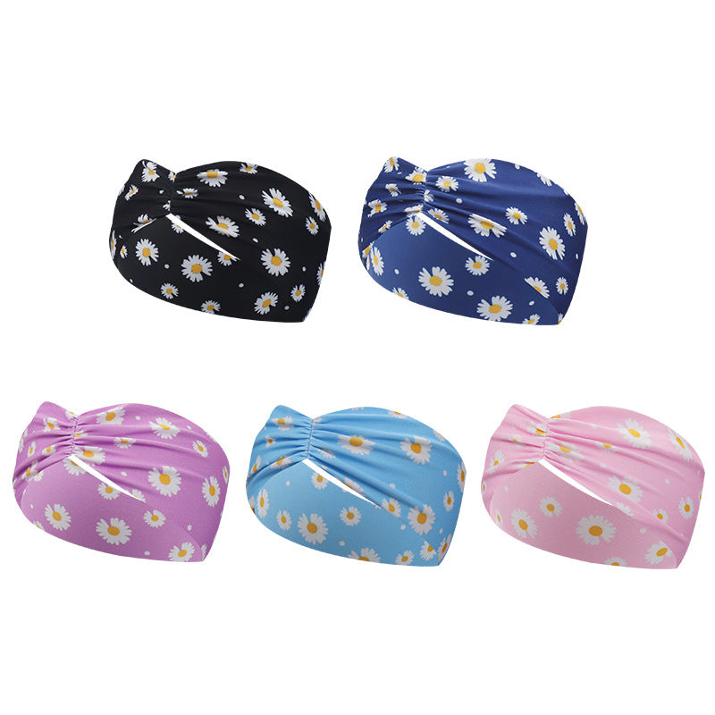 Daisy flowers printed sporty hair band
