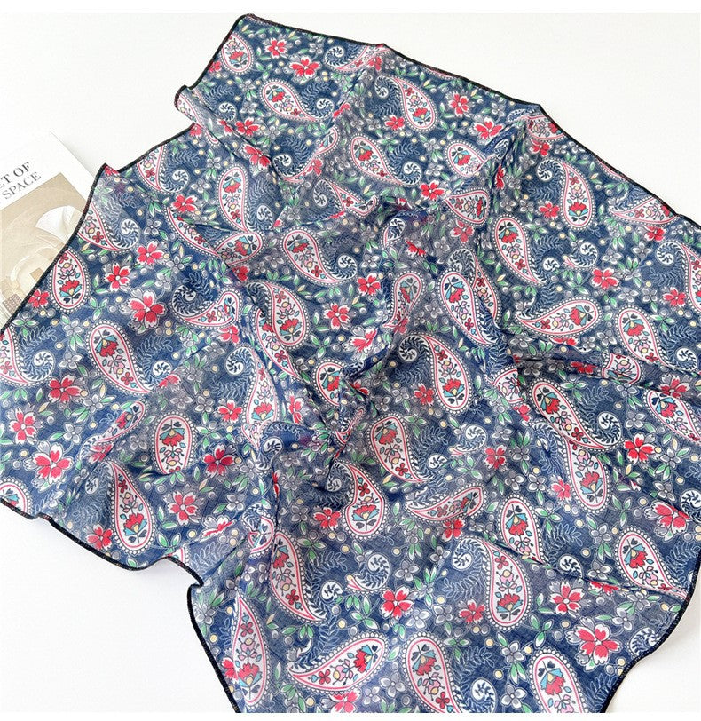 Navy floral paisley print square scarf