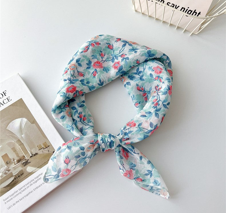 Aqua blue country flowers print square scarf
