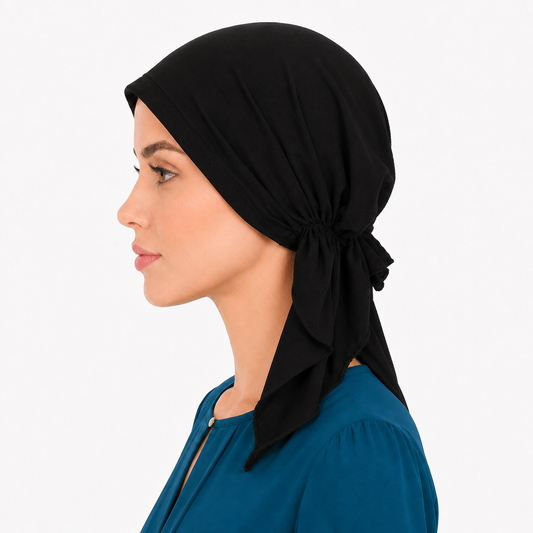 Striped hair cap with tail