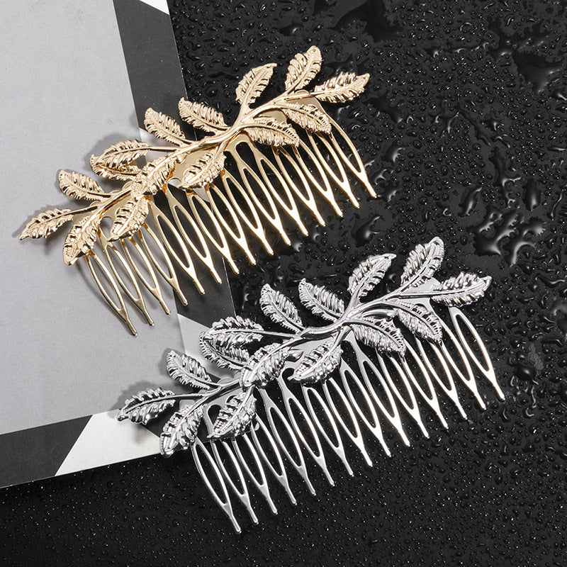 Metallic leaf branches hair comb