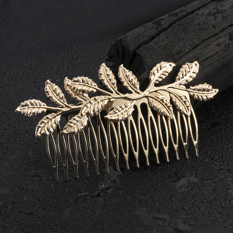 Metallic leaf branches hair comb