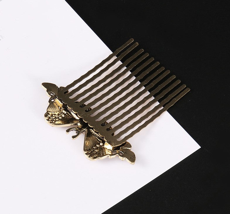 Multicoloured rhinestones butterflies hair comb