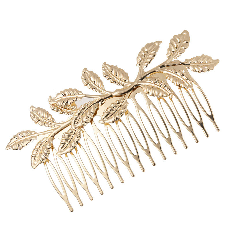 Metallic leaf branches hair comb