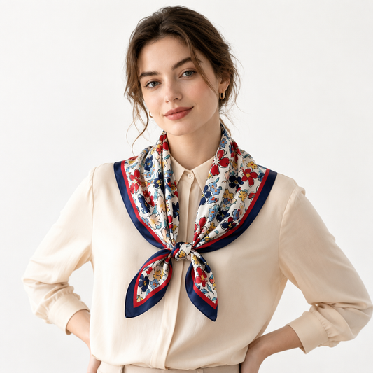 Navy flowers square scarf