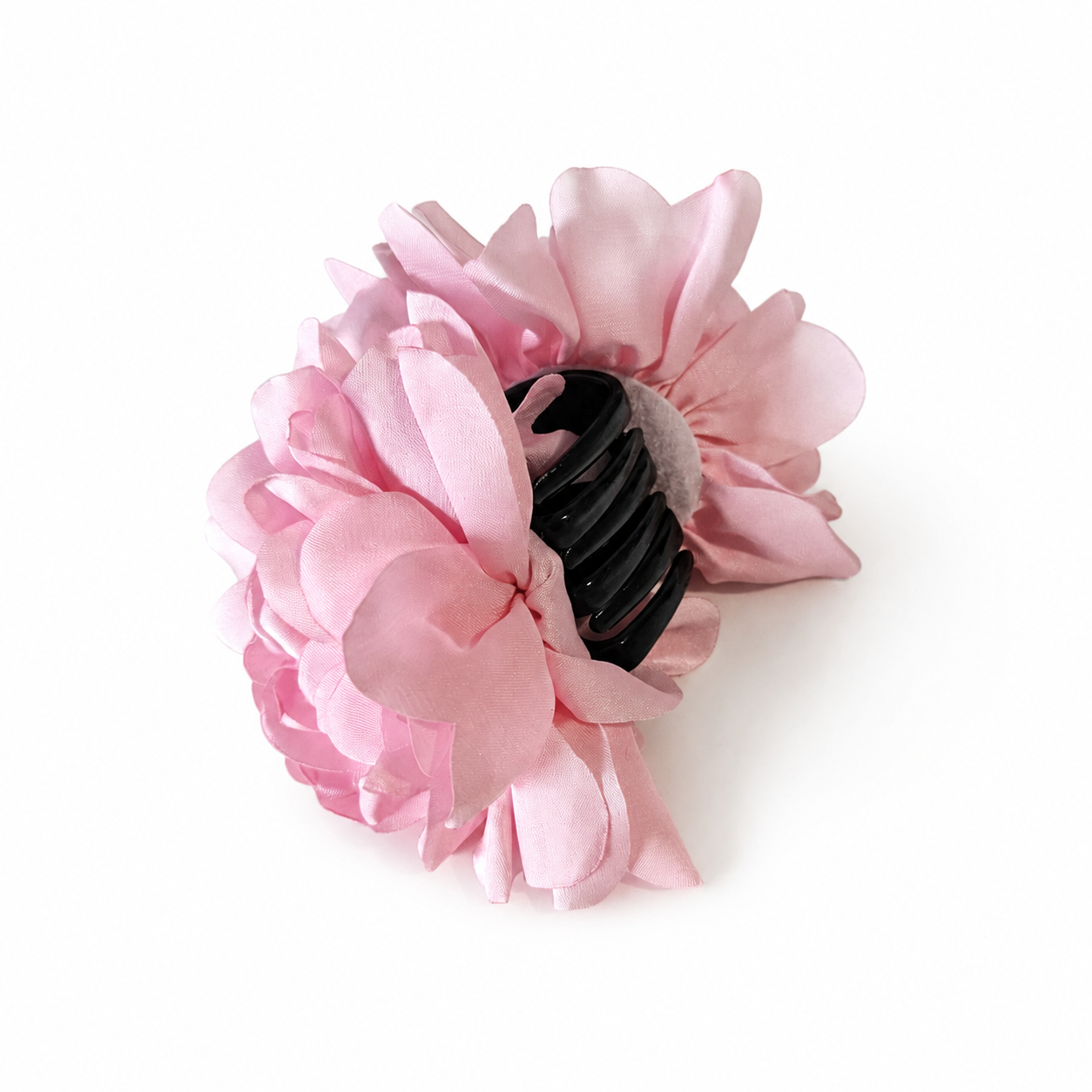 Pink satin flower hair claw