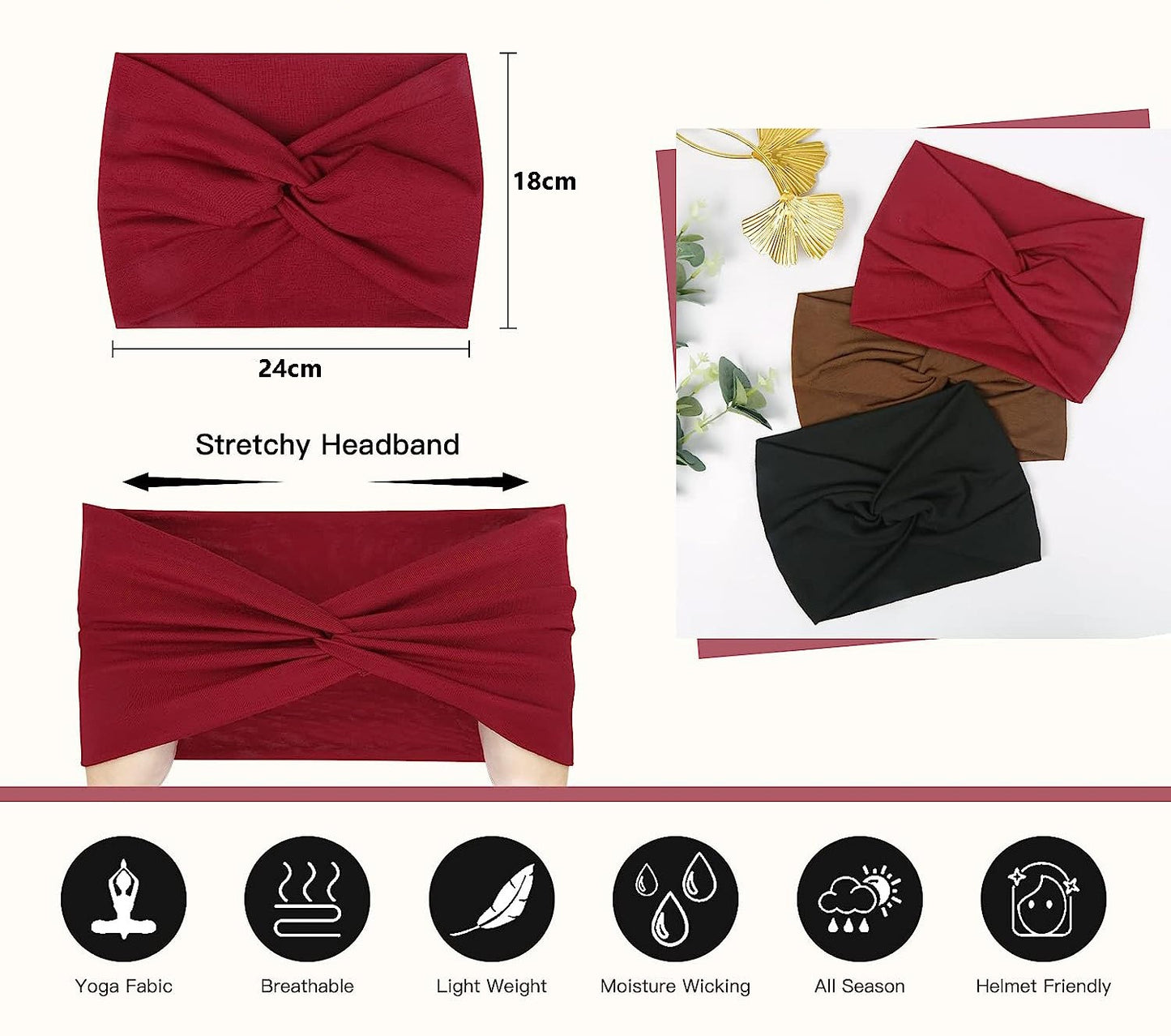 Super wide twist front stretchy headband