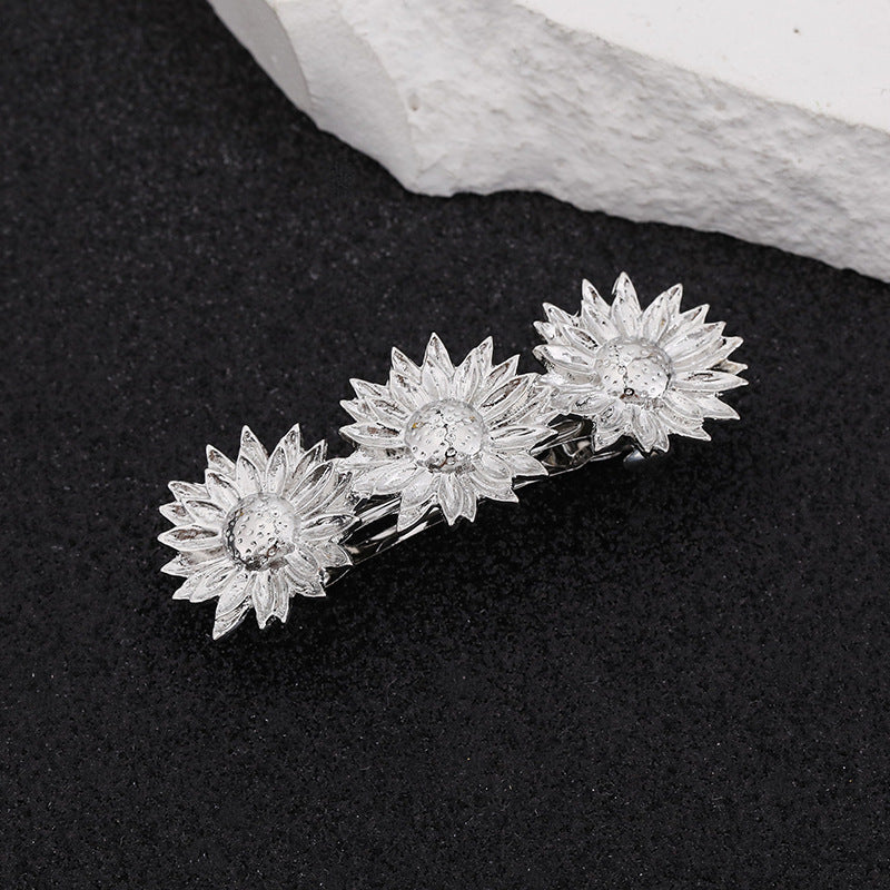 Triple sunflowers small hair barrette