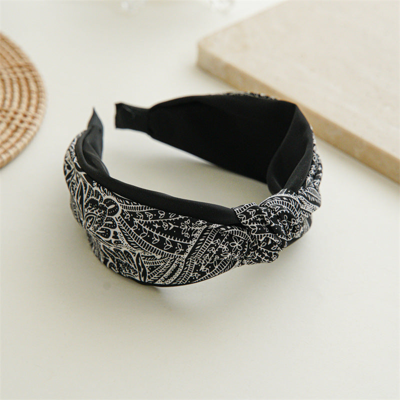 Black white paisley print headband