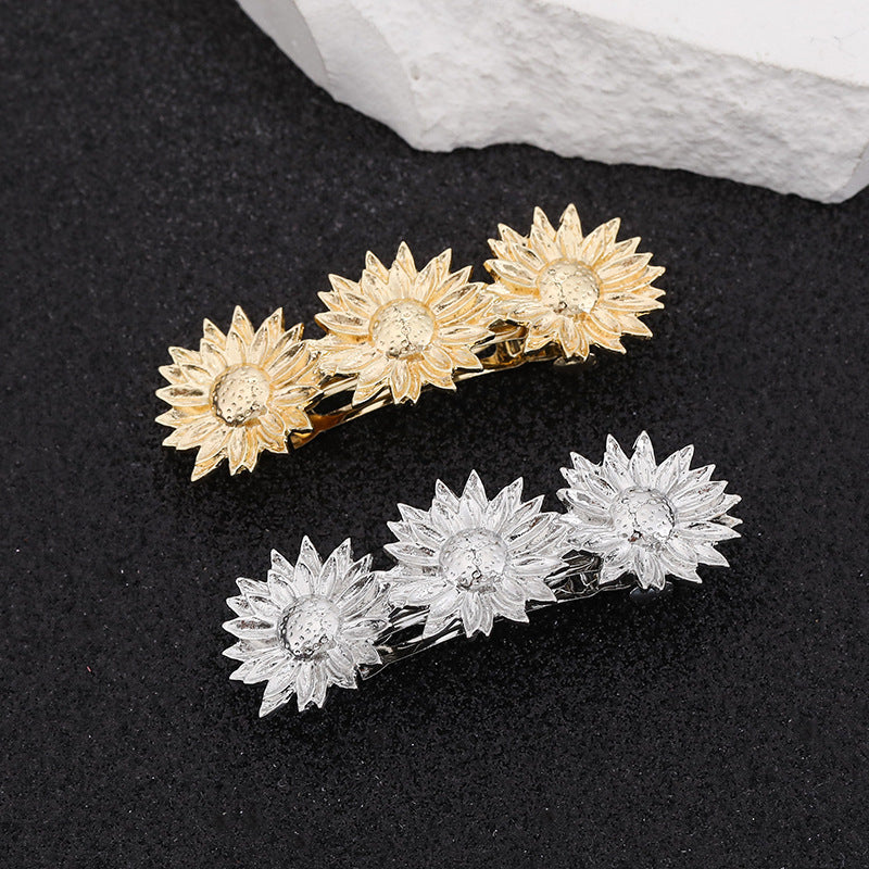 Triple sunflowers small hair barrette