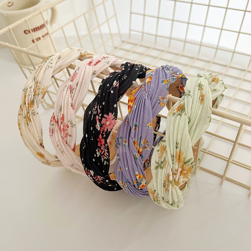 Floral chiffon twist braided head band