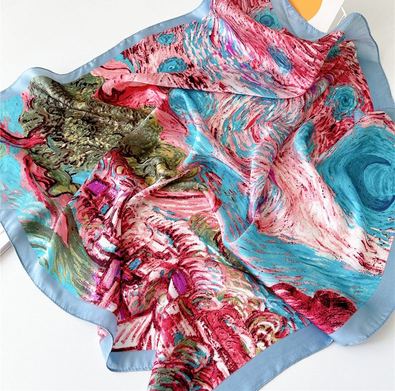 Pink blue night sky square scarf