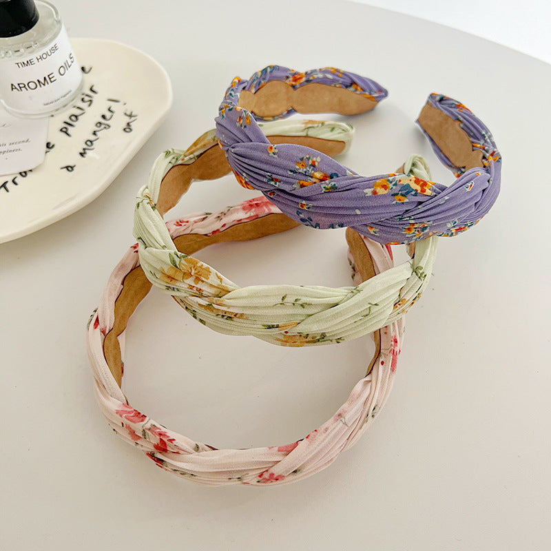 Floral chiffon twist braided head band