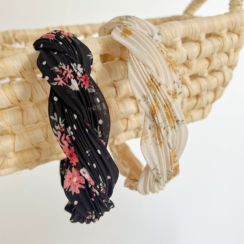 Floral chiffon twist braided head band