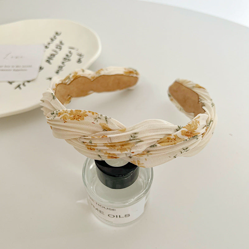 Floral chiffon twist braided head band
