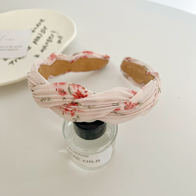 Floral chiffon twist braided head band