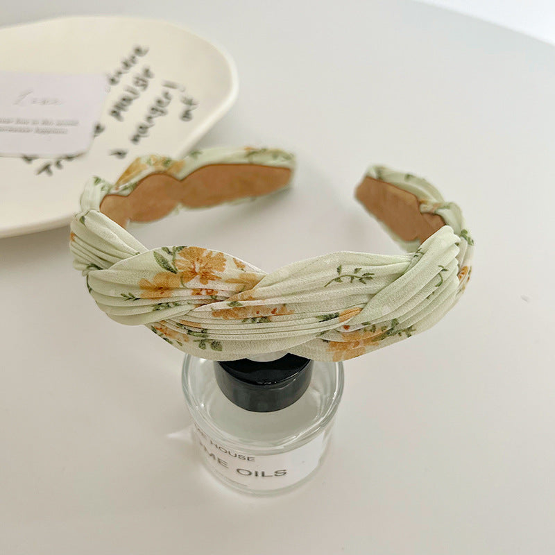Floral chiffon twist braided head band
