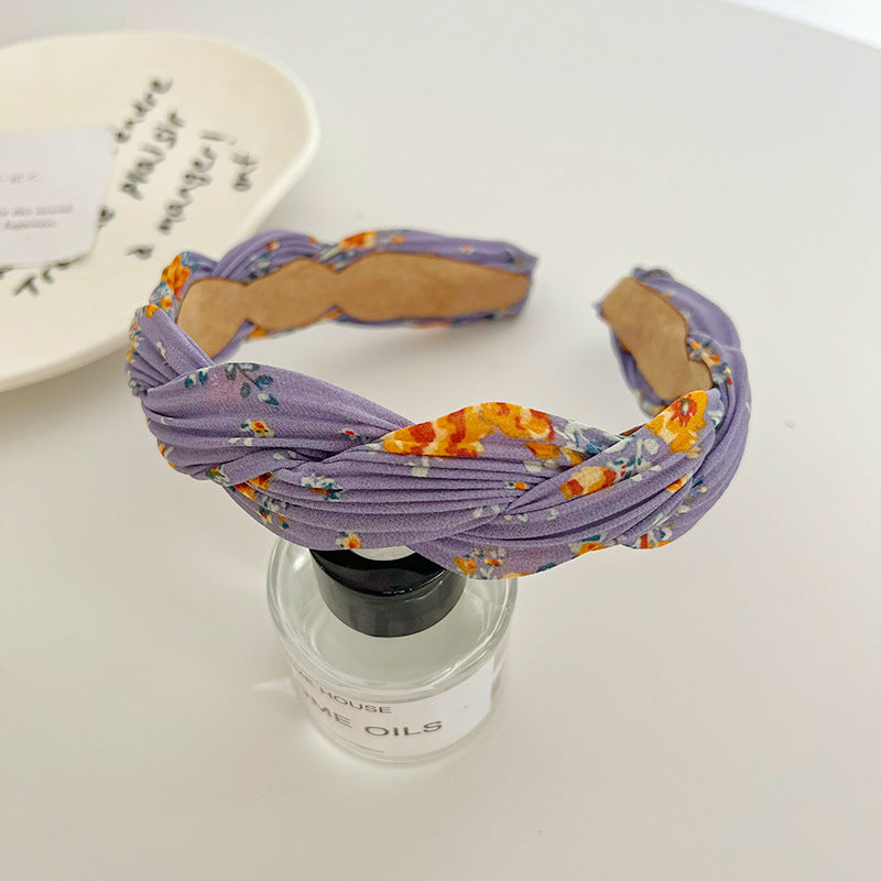 Floral chiffon twist braided head band