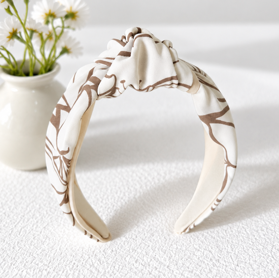Beige floral knotted headband