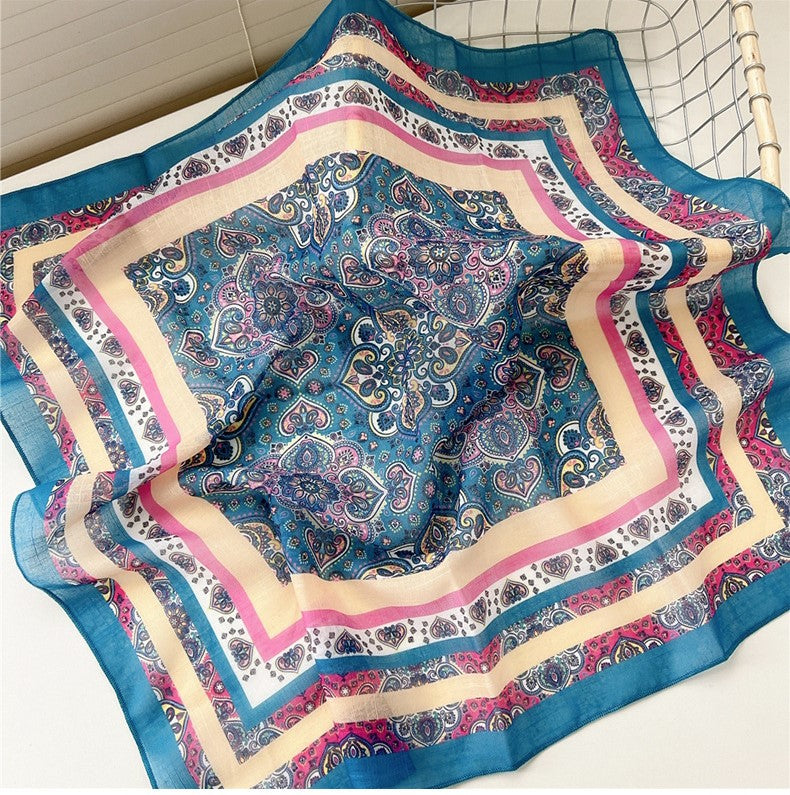 Multicoloured teal floral print square scarf