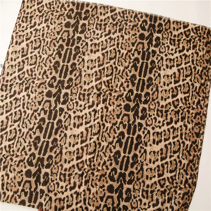 Hot stamped large leopard print fringed scarf