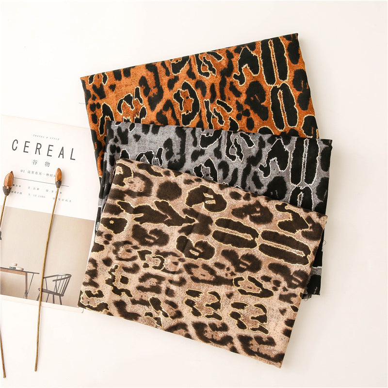 Hot stamped large leopard print fringed scarf
