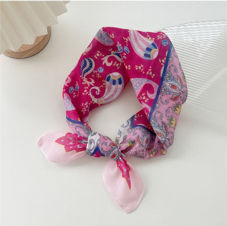 Multicoloured square scarf in hot pink
