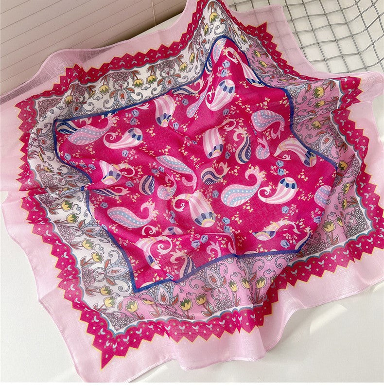 Multicoloured square scarf in hot pink