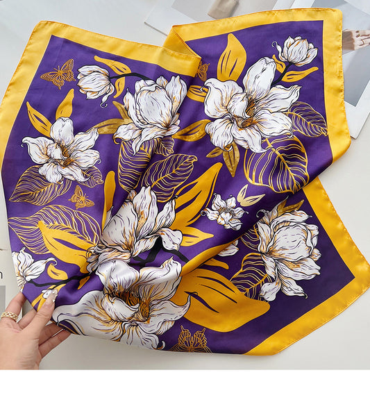 Purple gold floral square scarf