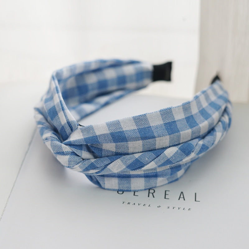 Twist top black white gingham headband