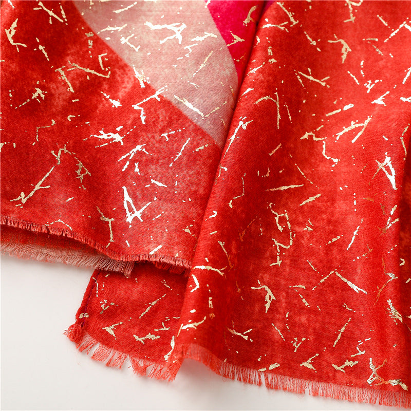 Golden tinsel multi colour shades fringed scarf