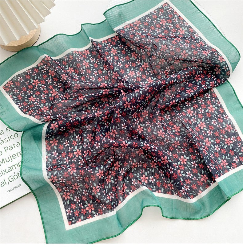 Black red floral print square scarf