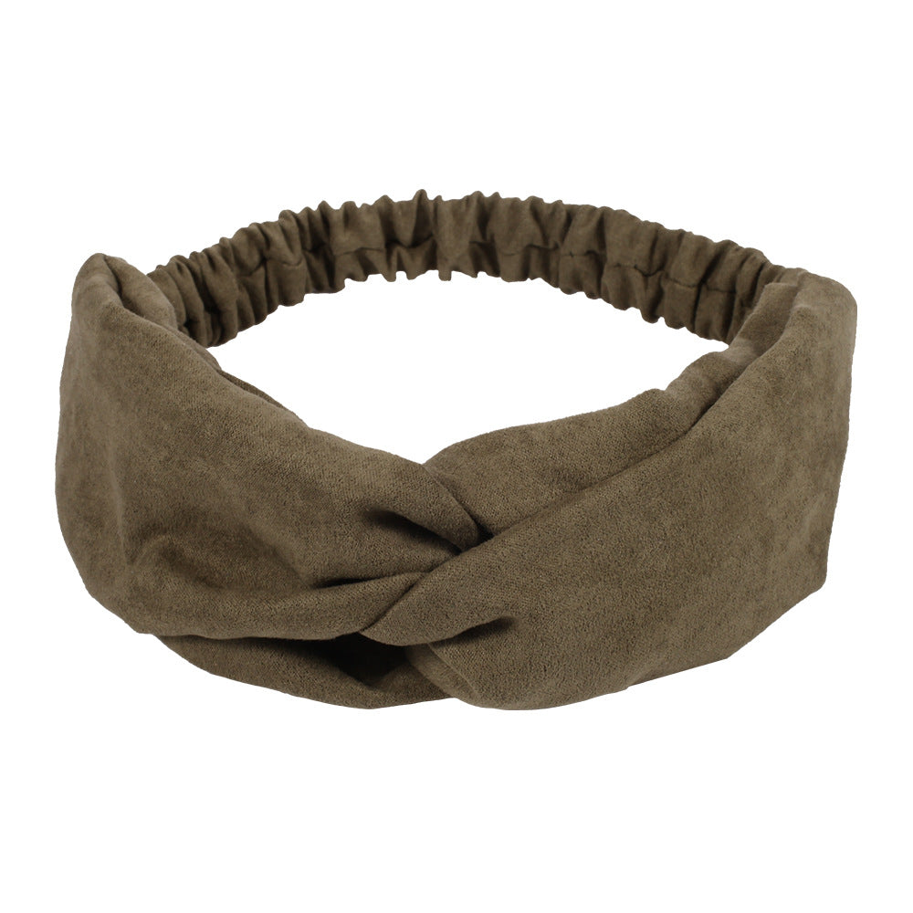 Plain colours suede twist front elastic headband