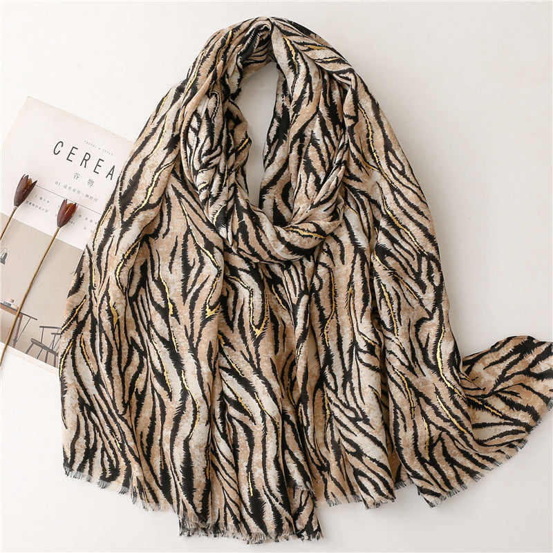 Hot stamped zebra print fringed scarf