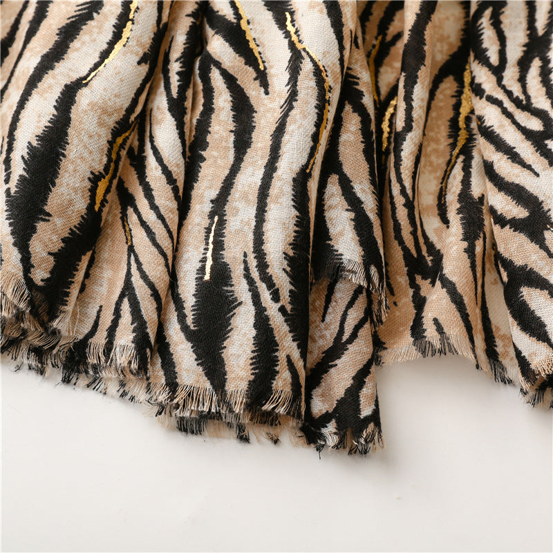 Hot stamped zebra print fringed scarf