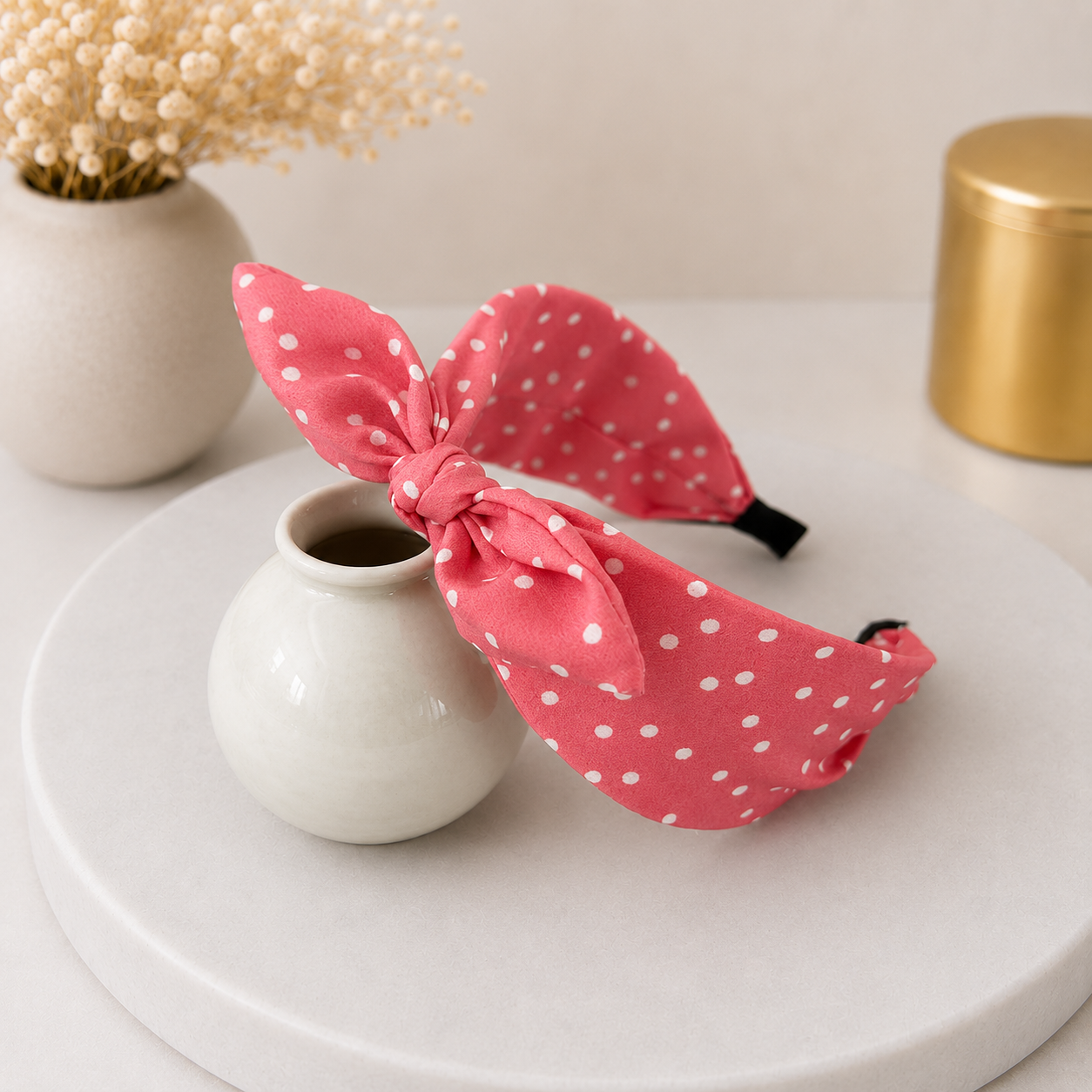 Polka dots headband with bow