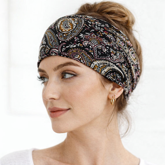 Multi-coloured paisley print knotted bandanna headband